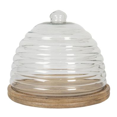 Clayre & Eef Glocke Ø 33x28 cm Holz Glas Rund (Gr. Ø 33x28 cm)