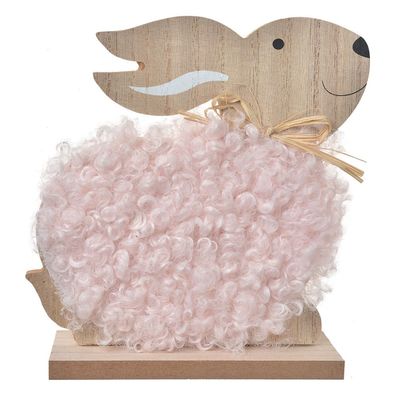 Clayre & Eef Dekorationsfigur Kaninchen 14x5x17 cm Braun Rosa Holz Textil