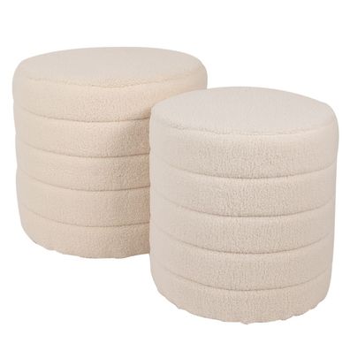 Clayre & Eef Hocker 2er Set Ø 50x45 / Ø 40x40 cm Beige Holz Textil Rund