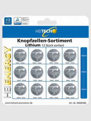 Knopfzellen-Sortiment Lithium 12 Stück sortiert