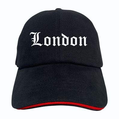 London Cappy - Altdeutsch bedruckt - Schirmmütze - Schwarz-Rotes Cap