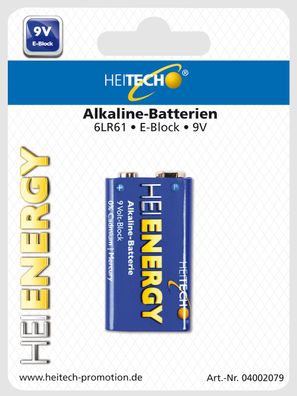 Heitech Alkaline Batterie 9V Block (1-er Pack) Batterien Größe 6LR61 blau