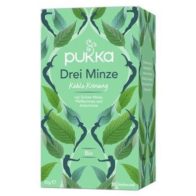 Pukka 6x Pukka Bio-Kräutertee Drei Minze, mit Grüner Minze, Pfefferminze und