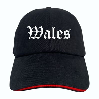 Wales Cappy - Altdeutsch bedruckt - Schirmmütze - Schwarz-Rotes Cap