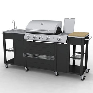 vidaXL Gasgrill mit 4 + 1 Flammen Schwarz