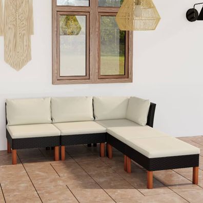 vidaXL 5-tlg. Garten-Lounge-Set mit Kissen Poly Rattan Schwarz