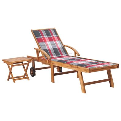 vidaXL Sonnenliege mit Tisch und Auflage Massivholz Teak