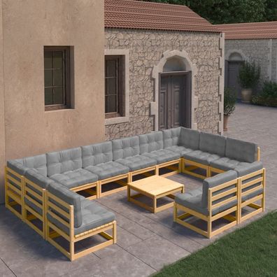vidaXL 13-tlg. Garten-Lounge-Set mit Kissen Massivholz Kiefer