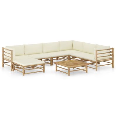 vidaXL 8-tlg. Garten-Lounge-Set mit Cremeweißen Kissen Bambus