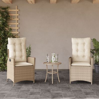 vidaXL Gartensessel mit Kissen 2 Stk. Verstellbar Beige Poly Rattan