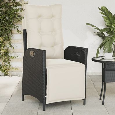 vidaXL Gartensessel mit Fußteil Verstellbar Schwarz Poly Rattan