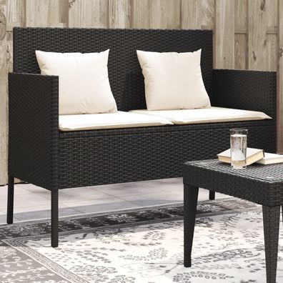 vidaXL Gartenbank mit Kissen Schwarz Poly Rattan