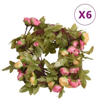 vidaXL Weihnachtskränze Blumen 6 Stk. Rosa 215 cm