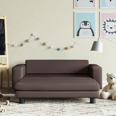 vidaXL Kindersofa mit Hocker Braun 100x50x30 cm Kunstleder