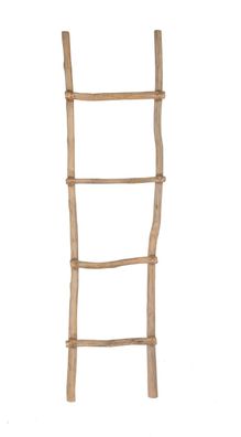 Deko Leiter natur aus Teak Holz - 150 x 40cm - Leiter Garderobe zum Lehnen Wand Deko