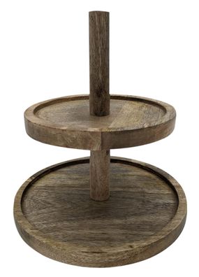 Mango Holz Etagere 2 Ablagen - 25 cm - Servier Etagen Ständer Snack Obst Platte