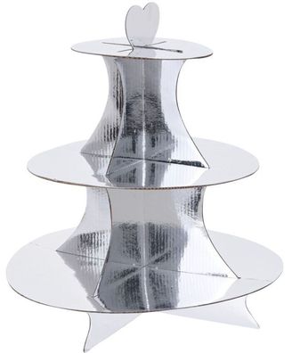 Karton Servier Etagere 34 cm m. 3 Ablagen - silber - Muffin Gebäck Papp Ständer