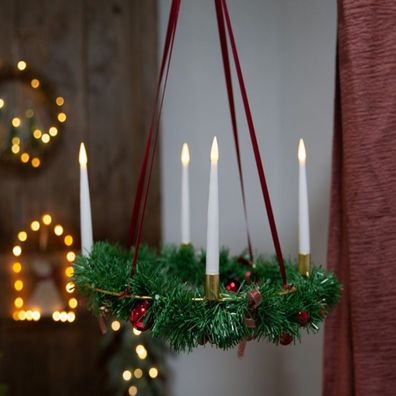 Hängender Adventskranz mit 4 LED Kerzen - &Oslash; 35 cm - Weihnachts Kranz Deko