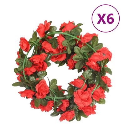 vidaXL Weihnachtskränze Blumen 6 Stk. Rot 240 cm