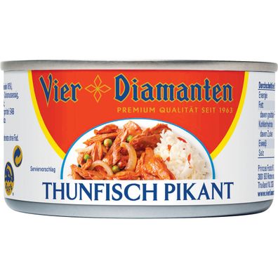 Vier Diamanten Thunfisch pikant Thunfischstücke mit Gemüsebeilage 185g