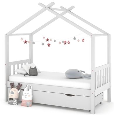 vidaXL Kinderbett mit Schublade Weiß Massivholz Kiefer 80x160 cm