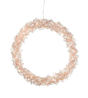 LED Metall Hänge Kranz 30cm - rose gold - Weihnachten Dekoration Timer Batterie