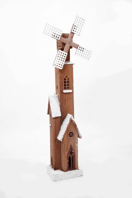 LED Windmühle mit rotierendem Mühlenrad - 80 cm - Winter Deko Holz Aufsteller