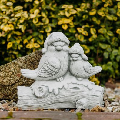 Vogel-Paar friert im Winter H. 29 cm, 32 x 13 cm, 10 kg, Steinguss frostsicher
