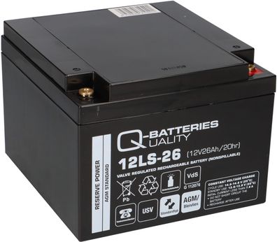 Q-Batteries 12LS-26 12V 26Ah Blei-Vlies-Akku / AGM VRLA mit VdS