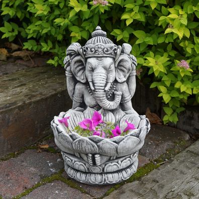 Steinfigur göttlicher Ganesha mit Schale (Schwarz) 34 cm aus Steinguss frostfest