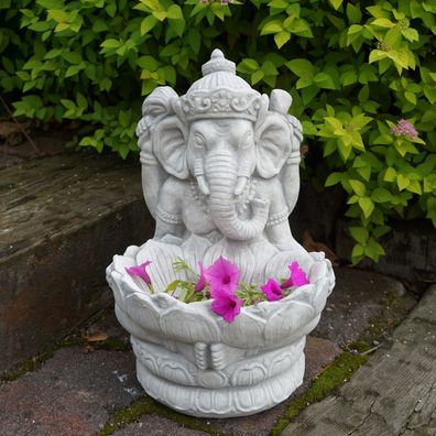 Massive Steinfigur des göttlichen Ganesha, Höhe 34 cm, Grau, aus Steinguss