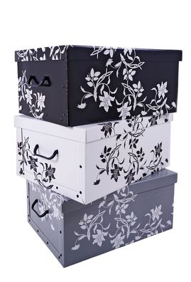 Aufbewahrungsbox Blumen - 3er Set - Barock Box Stapelbox Dekobox Geschenkbox