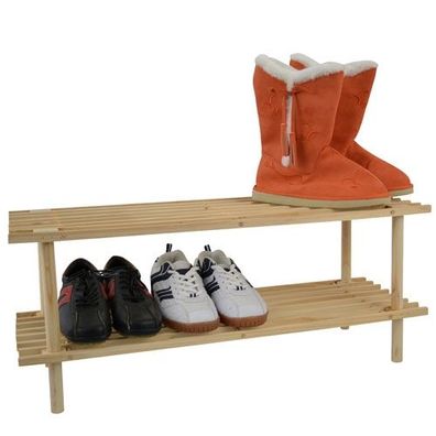 Schuhregal Holz 2 Etagen - Tannenholz - Schuhablage Schuhständer Badregal Regal