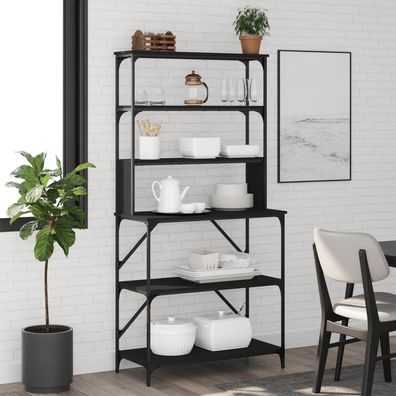 vidaXL Bäckerregal 6 Fächer Schwarz 90x40x180 cm Holzwerkstoff