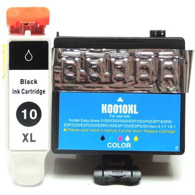 Wiederbefüllt 2er Set Kodak 10XL BK 3949930 + 10XL C 3949922 Druckerpatronen wiede