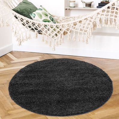 Teppich Rund Hochflor Shaggy Wohnzimmer - Uni - weich Langflor - Dekoration