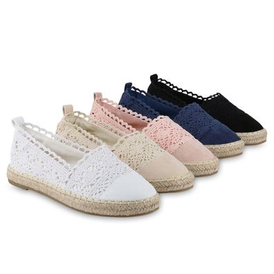 VAN HILL Damen Espadrilles Slippers Spitze Bast Sommer Schlupf-Schuhe