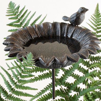 Vogeltränke Sonnenblume mit Vogel Gartenstecker Vogelfutterschale Gusseisen