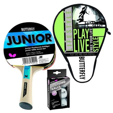 Butterfly Tischtennisschläger Junior + Tischtennishülle Free your Lifestyle + 6