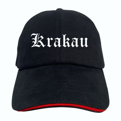 Krakau Cappy - Altdeutsch bedruckt - Schirmmütze - Schwarz-Rotes Cap