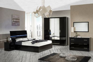 Schlafzimmer-Set Simeona 6-Teilig in Schwarz Hochglanz