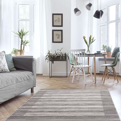 Teppich Wohnzimmer – Grau - Kurzflor Vintage Meliert Muster Modern Schlafzimmer