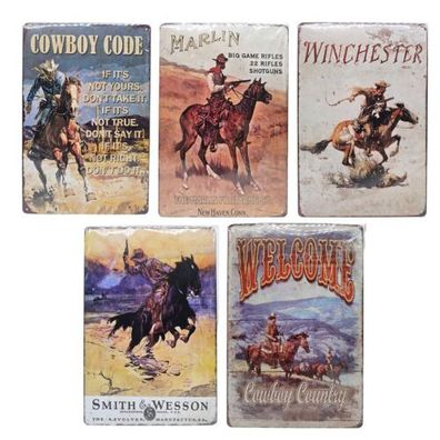 Cowboy Blechschild 5 verschiedene Retro Motive 30x20cm Western Wild West Deko