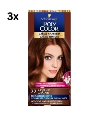 3x Schwarzkopf Poly Color - Haarfarbe 77 Kastanie