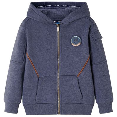 Kinder-Kapuzenpullover mit Reißverschluss Dunkelblau Melange 128