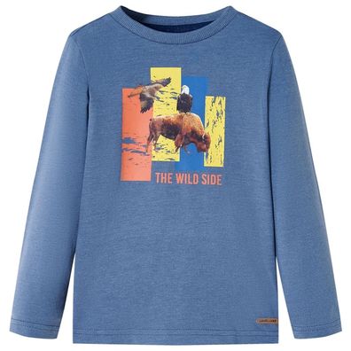 Kinder-Langarmshirt Blau Melange 128