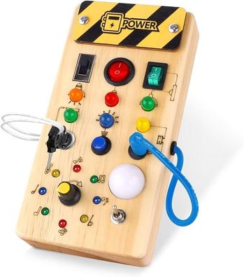 Hoarosall Montessori Busy Board mit LED - Holzspielzeug & Motorikspiel ab 1 Jahr