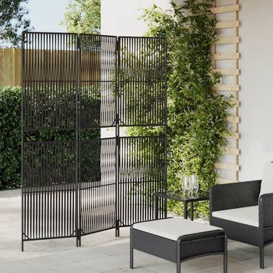 vidaXL Paravent 3-tlg. Schwarz Poly Rattan