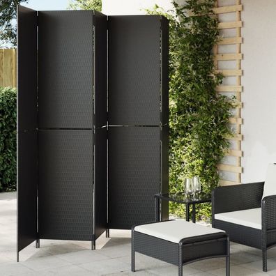 vidaXL Paravent 5-tlg. Schwarz Poly Rattan