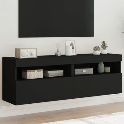 vidaXL TV-Wandschränke mit LED-Leuchten 2 Stk. Schwarz 60x30x40 cm